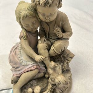 NARCO Ceramic Figurine of Children with a Squirrel,‎ Handpainted